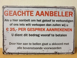 Geachte Aanbeller - Emaillebord
